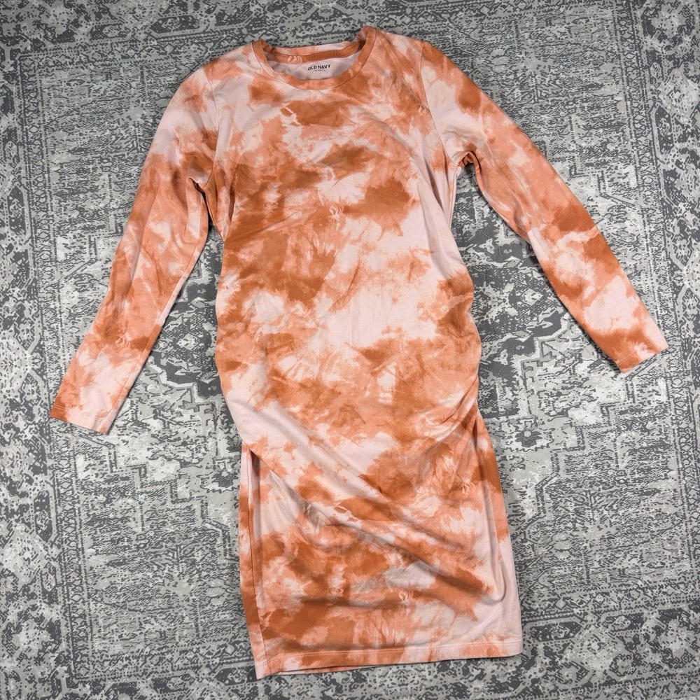 Old Navy Maternity Solaris Tie Dye Ruched Long Sleeve Bodycon Dress Small 740225